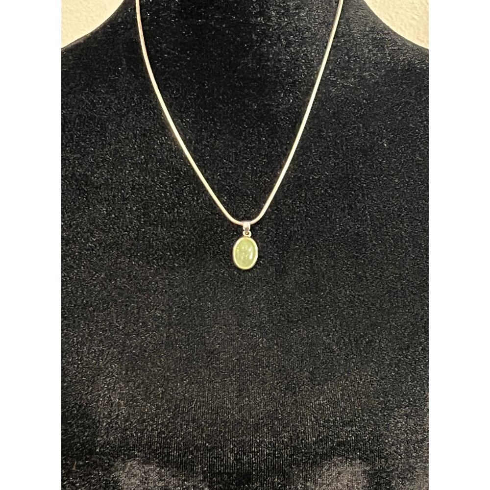 Sterling Silver Prehnite Necklace & Earrings Set 18” Snake Chain - Picture 5 of 9